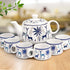 Ceramic Stag Blue Morning Tea Set - 6 Tea Cups, 1 Kettle - The Earth Store - Tea Sets